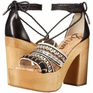 Sam Edelman Mel Embroidered Wooden Platform Sandal